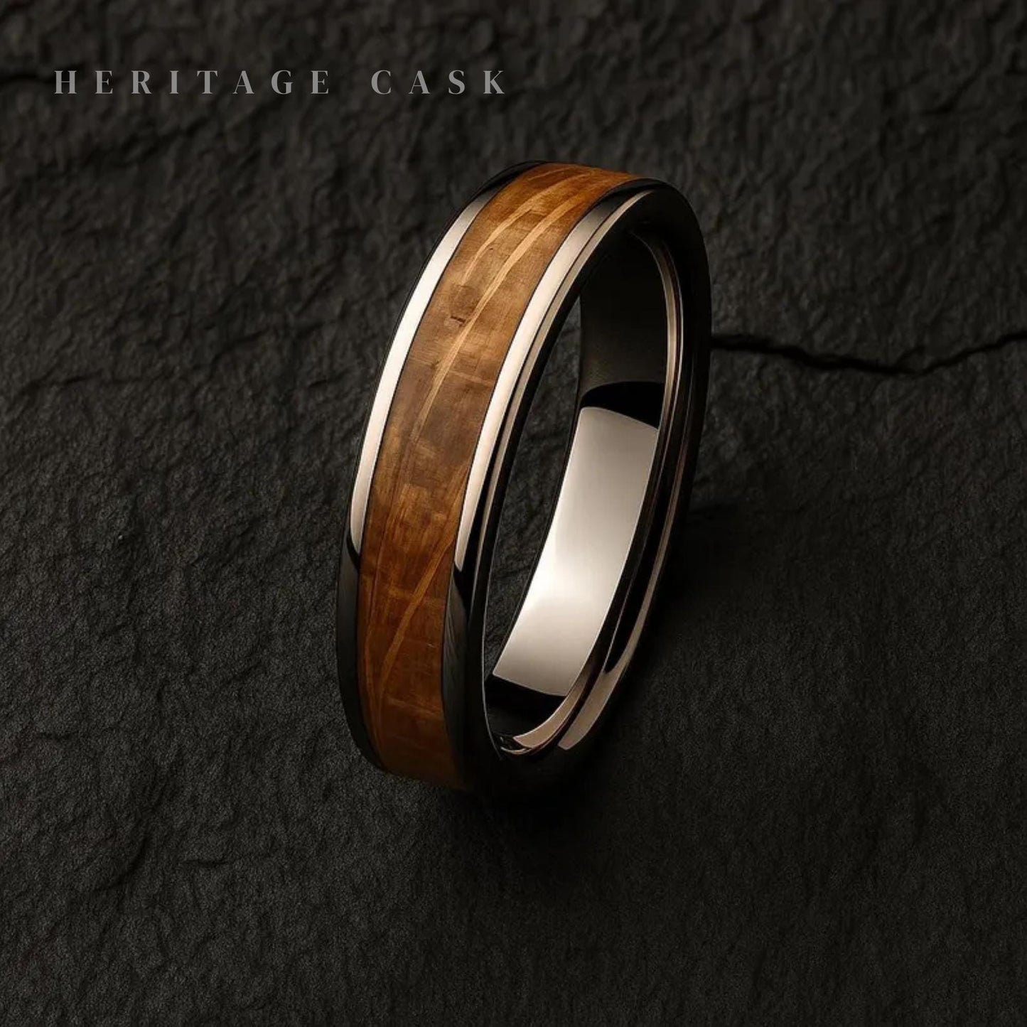 Whiskey Barrel Wood  Ring – Handmade Rustic Oak Wedding Band,