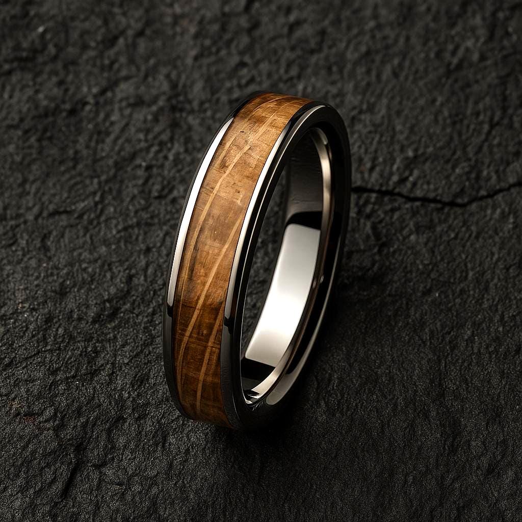 Whiskey Barrel Wood  Ring – Handmade Rustic Oak Wedding Band,